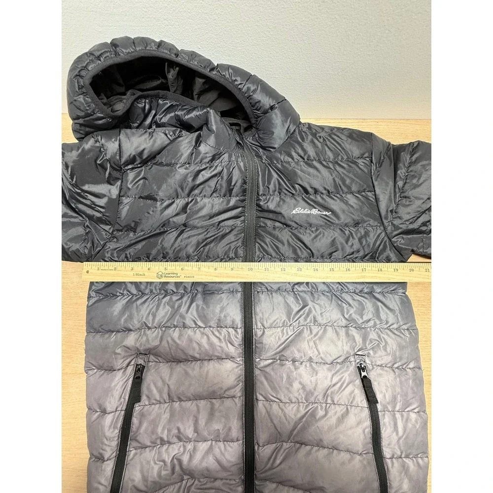 Eddie Bauer Reversible Hooded Puffer Jacket Ombre‎ Black Grey Down Fill Youth L